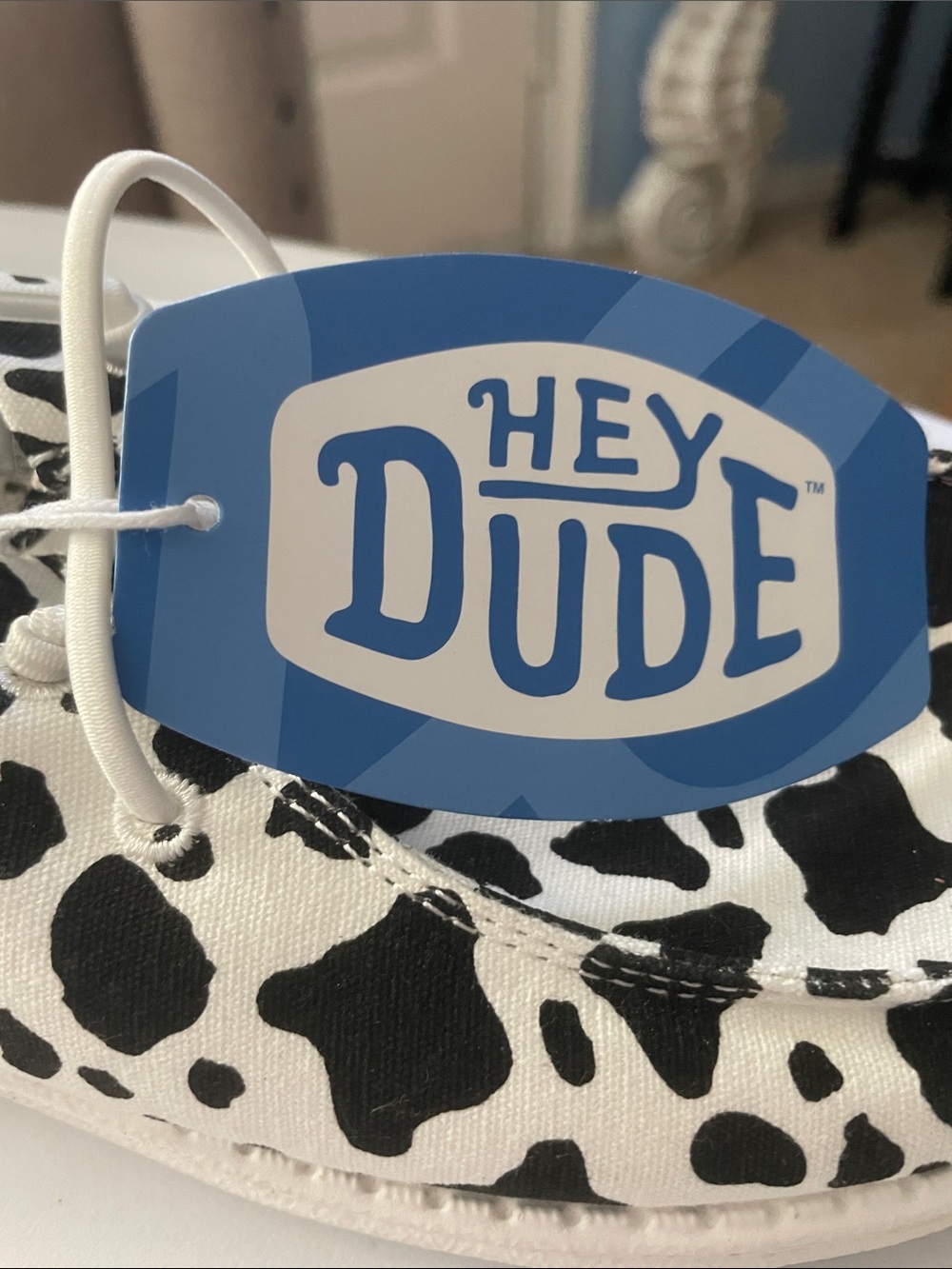Hey Dude Women's Cow-Print Canvas Sneakers - White and Black - Picture 3 of 5